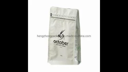 Impression personnalisée fond plat en plastique biodégradable Stand up pochette Ziplock emballage sacs de café avec valve
